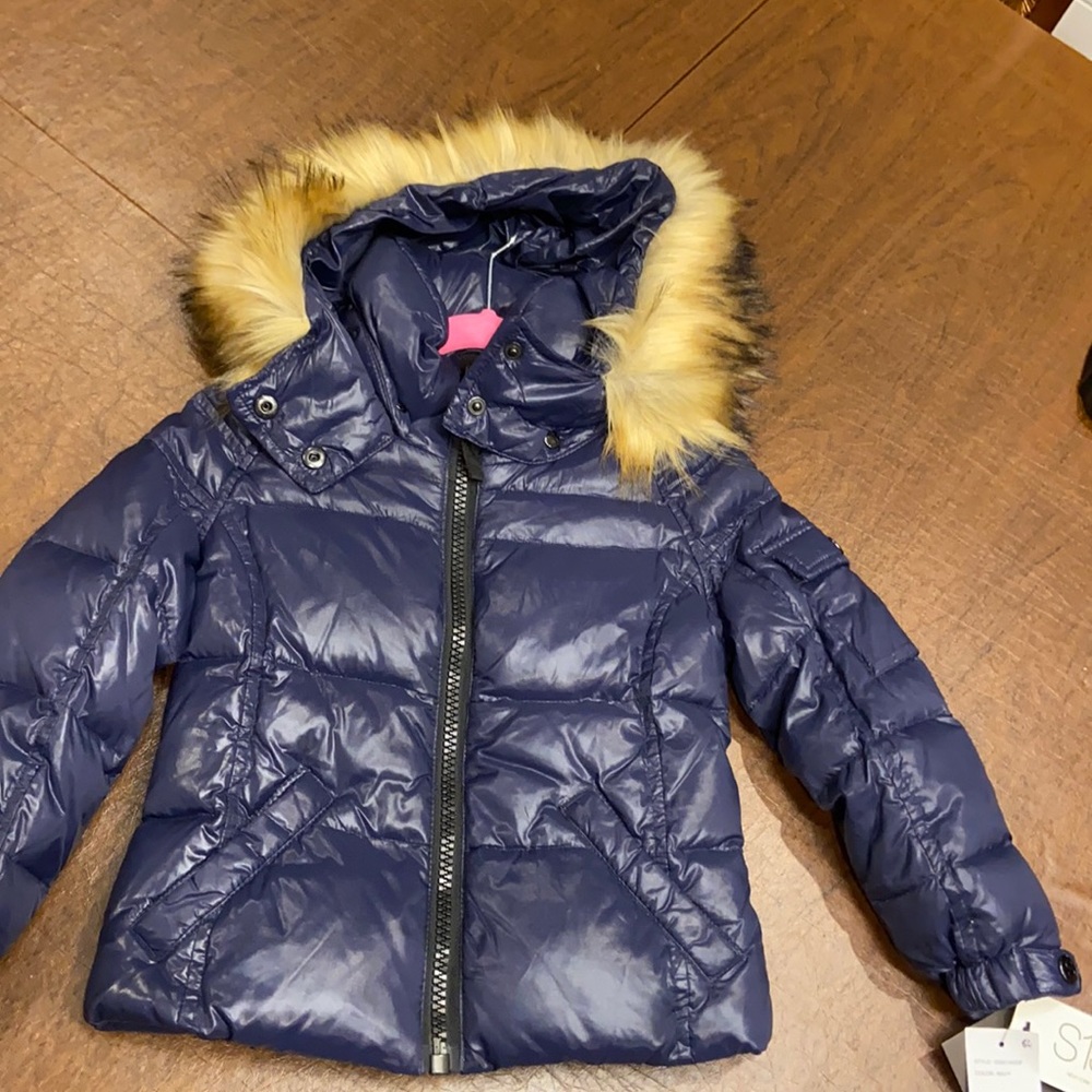 Brand new Navy s13 girls jacket with fur hood size 2